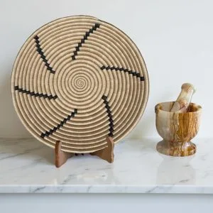 Handwoven Sisal African Basket Bowl in Tan with Black Accent - Various Sizes