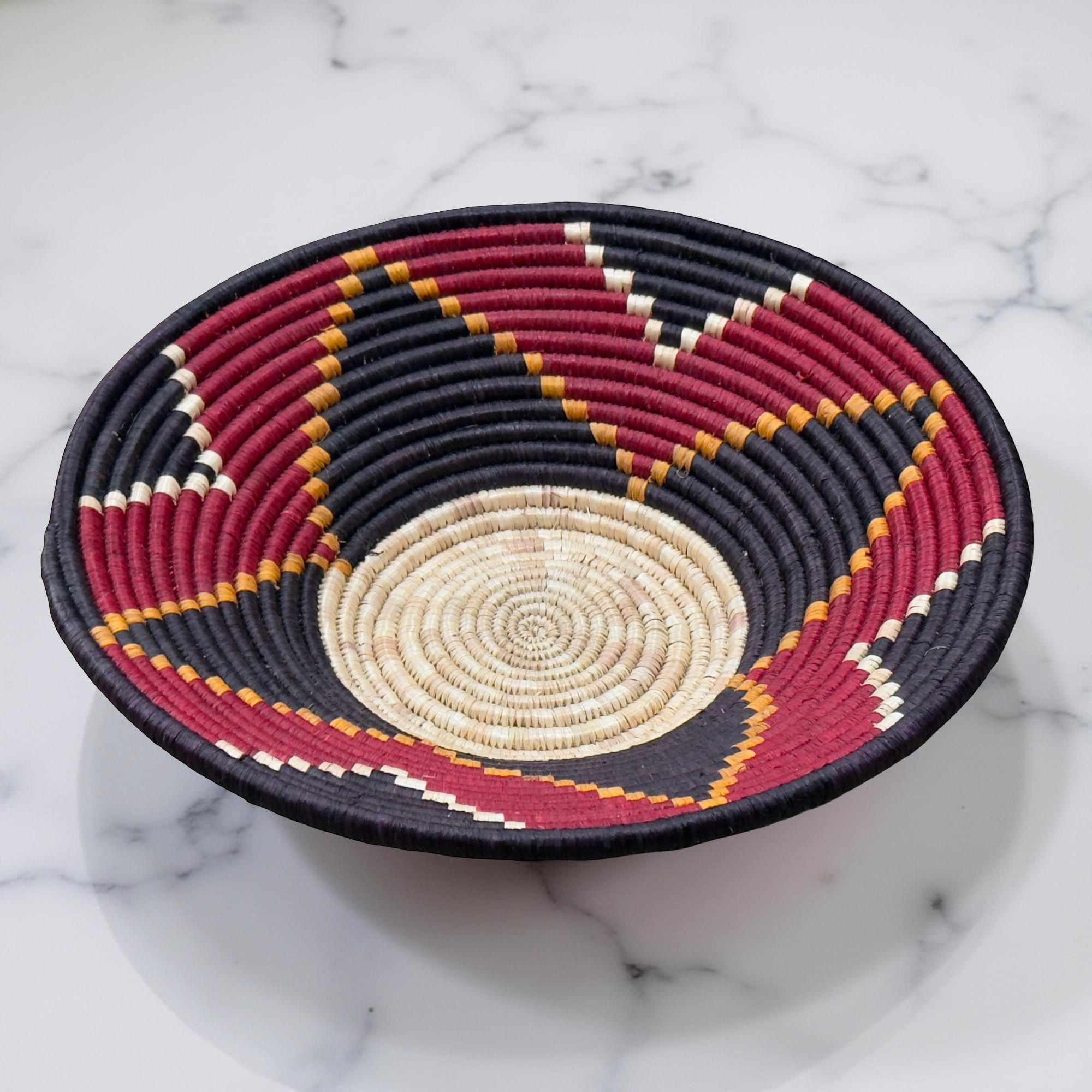 Maroon, Black and Natural Ugandan Toro African Basket Bowl - 12 Inches - Image 2