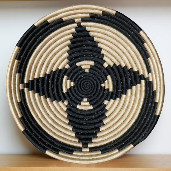 Handwoven Sisal African Basket Bowl in Black,Tan with Floral Design - Various Sizes - Image 2