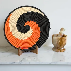 Handwoven Orange, Black, Natural Raffia Bowl - Various Sizes