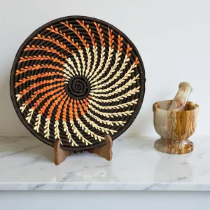 Handwoven Orange, Black, Natural Raffia Bowl - Various Sizes