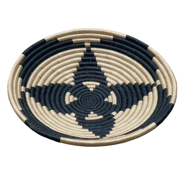 Handwoven Sisal African Basket Bowl in Black,Tan with Floral Design - Various Sizes - Image 3