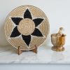 Handwoven Sisal African Basket Bowl in Tan, Black Natural and Floral Design - Various Sizes