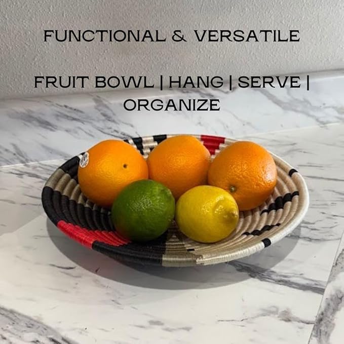 Maroon, Black and Natural Ugandan Toro African Basket Bowl - 12 Inches - Image 5