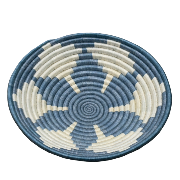 Handwoven Sisal African Basket Bowl in Slate Blue, Natural with Floral Design - Varius Sizes - Image 3