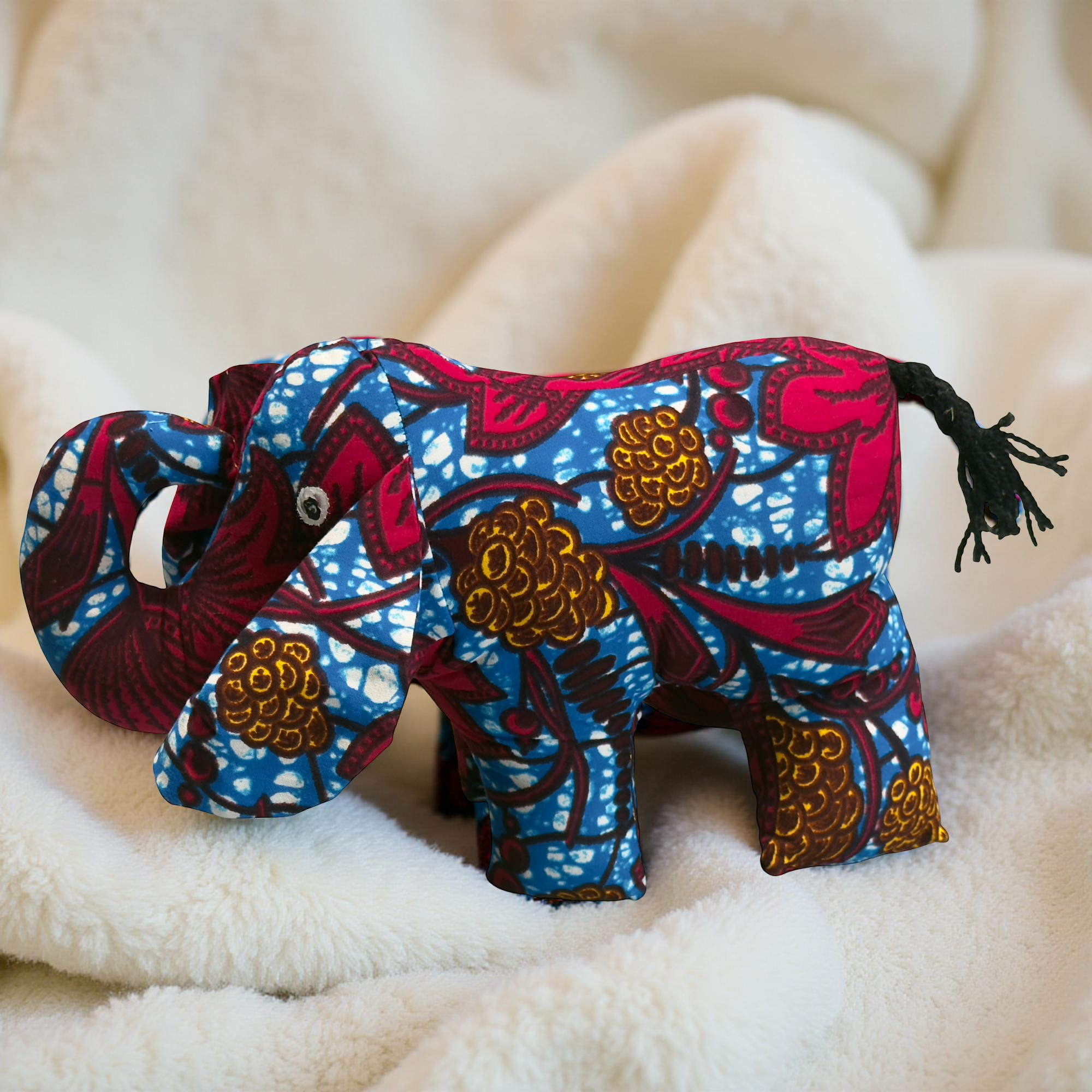 Authentic Kitenge Fabric Elephant | Soft Plush Toy & Vibrant Home Decor Accent - Image 4