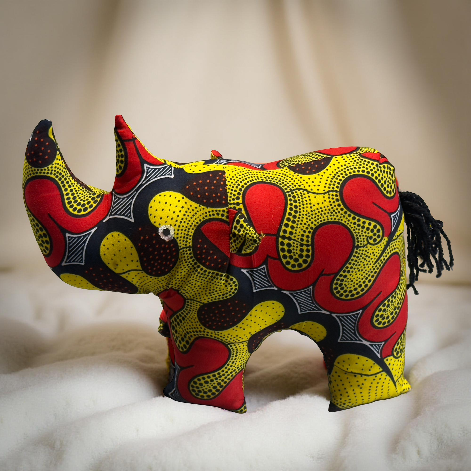Authentic Kitenge Fabric Rhino | Soft Plush Toy & Vibrant Home Decor Accent - Image 3