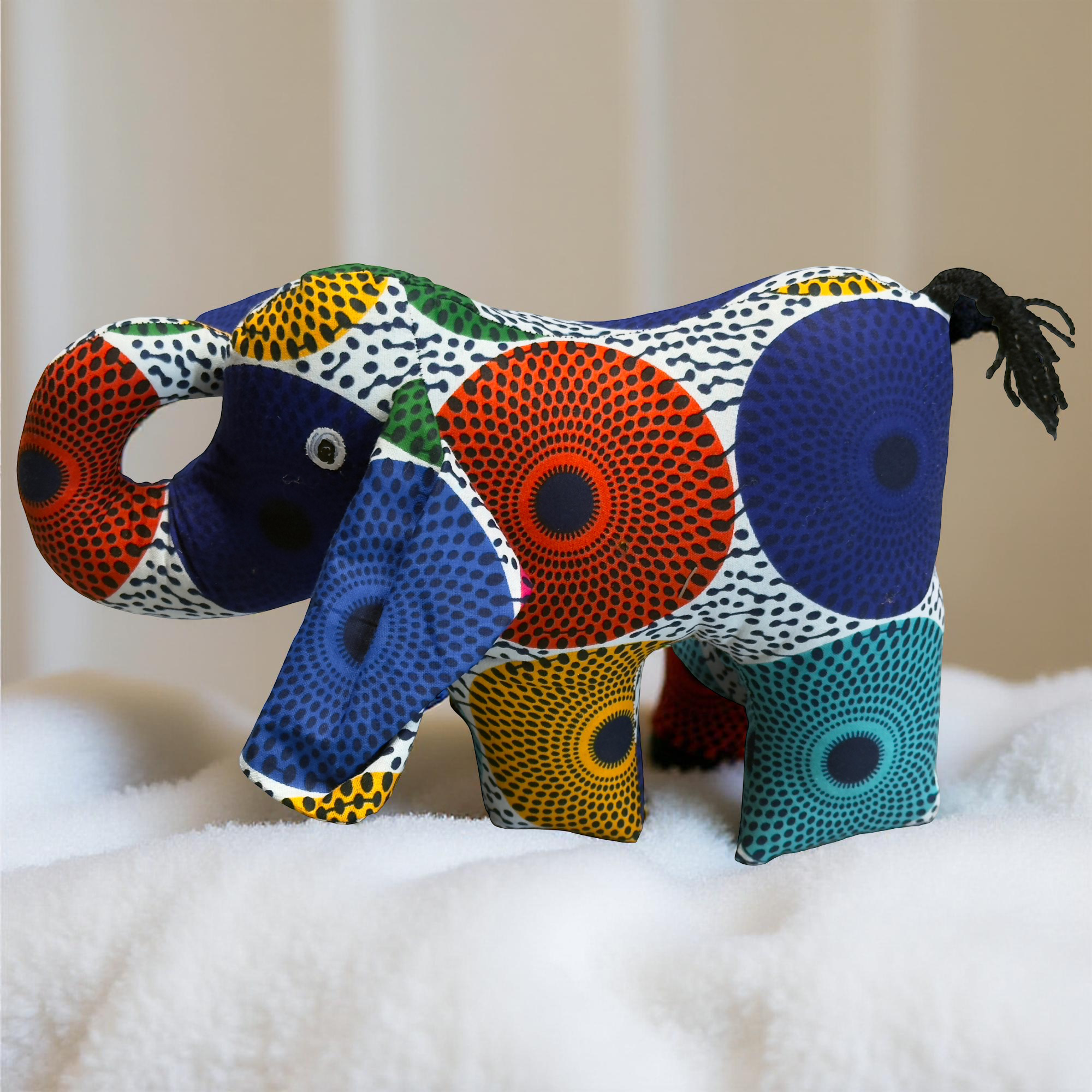Authentic Kitenge Fabric Elephant | Soft Plush Toy & Vibrant Home Decor Accent