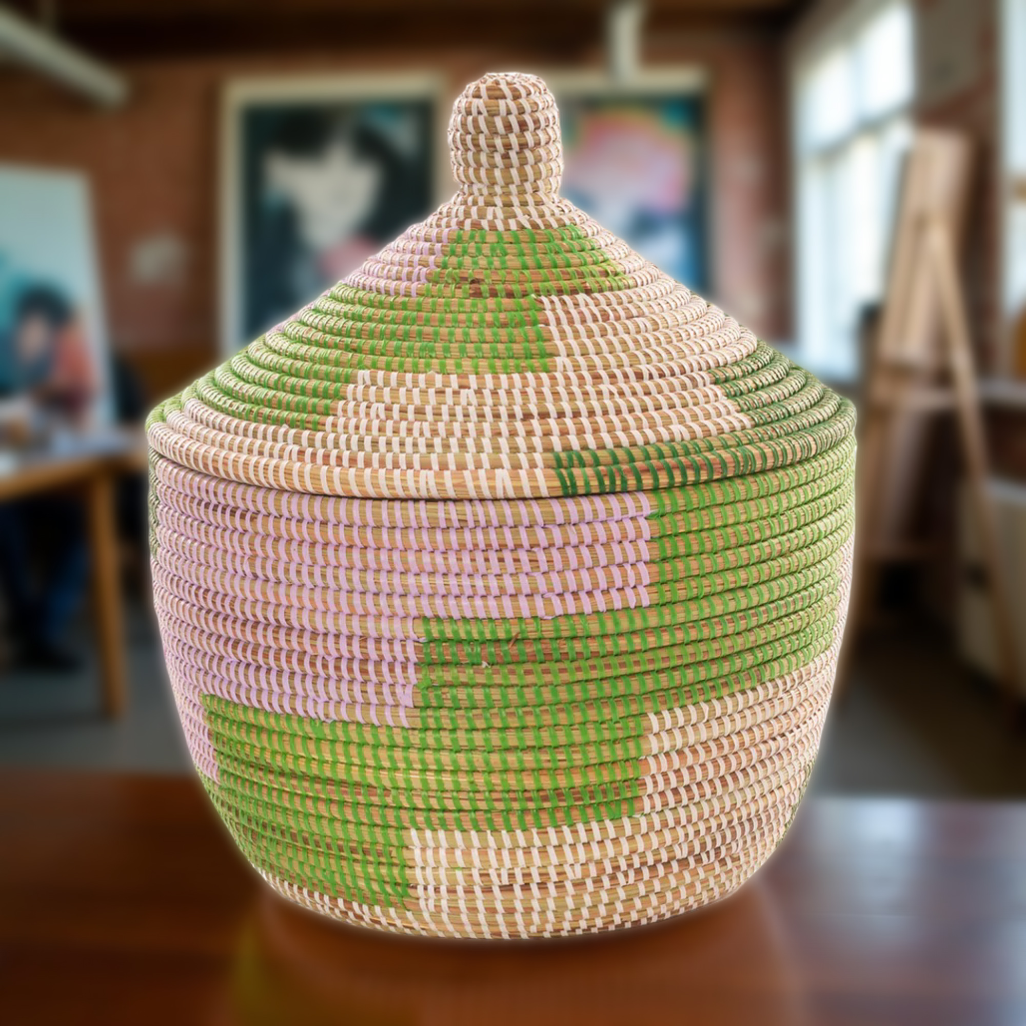 Colorful Senegalese Cone Lidded Warming Storage Shelf Baskets - Image 3