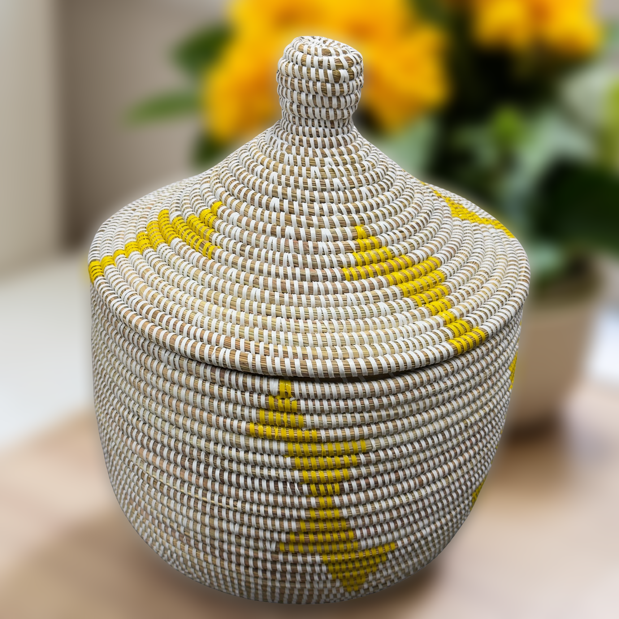 Colorful Senegalese Cone Lidded Warming Storage Shelf Baskets - Image 2