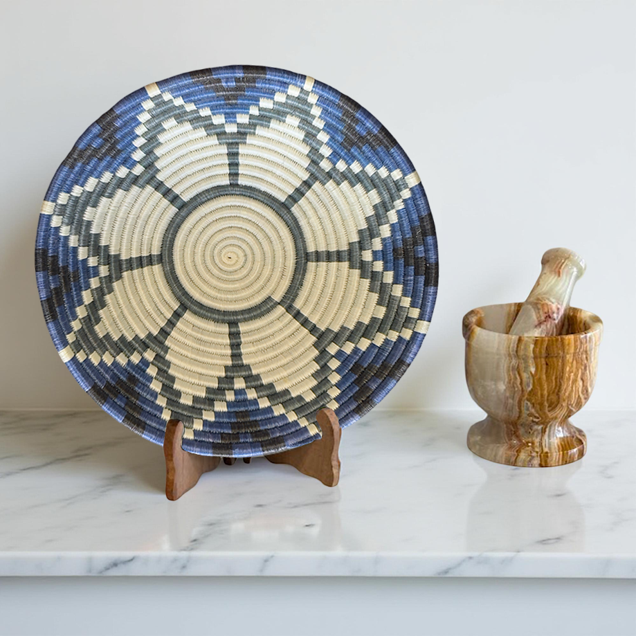 Blue and Natural Basket Bowls - 12”, 10”, 8”