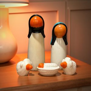 Natural Kisii Soapstone Nativity - Holy Family & Lambs