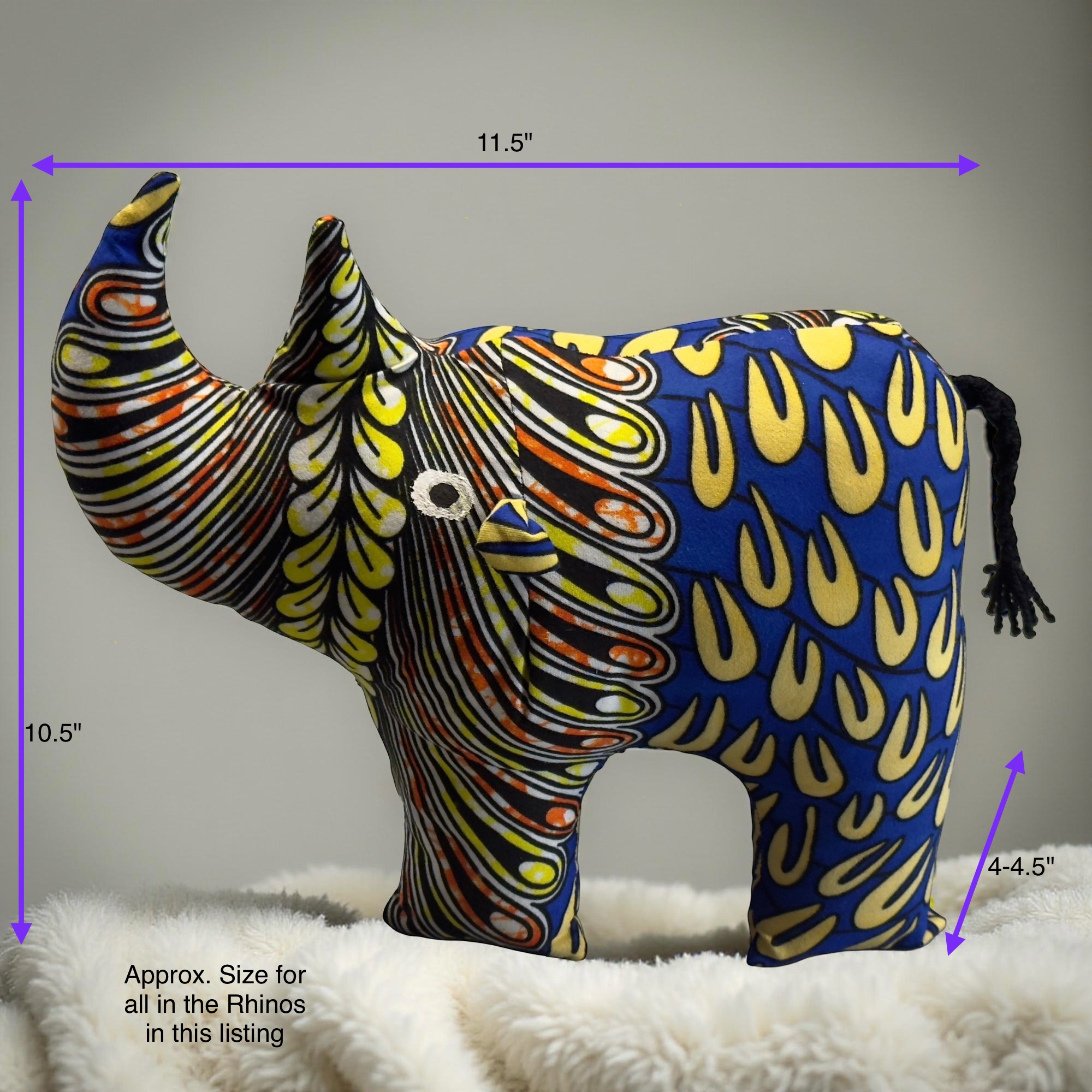 Authentic Kitenge Fabric Rhino | Soft Plush Toy & Vibrant Home Decor Accent - Image 5
