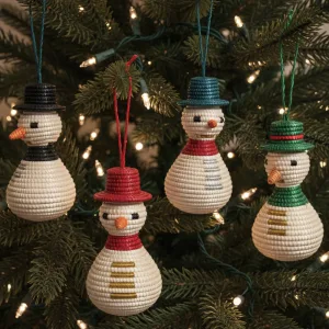 Handwoven Sisal Snowman Ornament with loop for Hanging on Christmas Tree 4 inches, Various Colors