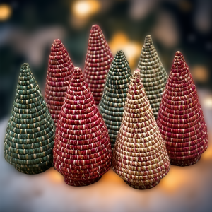 Handwoven Stackabble Raffia Table Top Chrismas Trees in 9 Inches Height - Various Colors