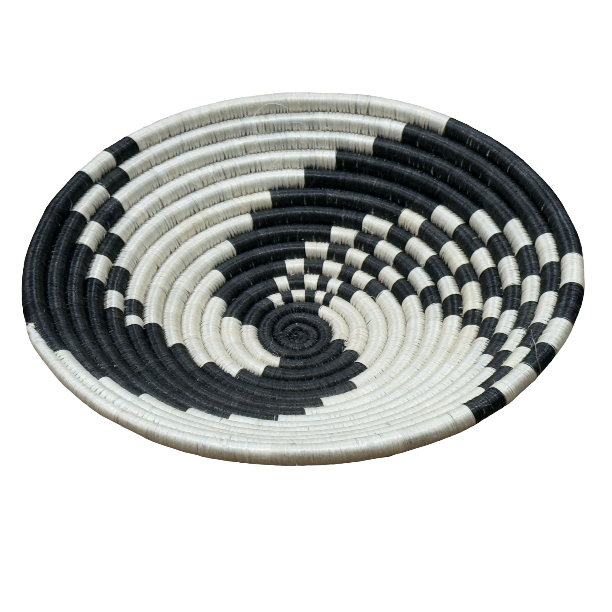 Handwoven Sisal African Basket in White and Black with a Swirl Design - Image 2
