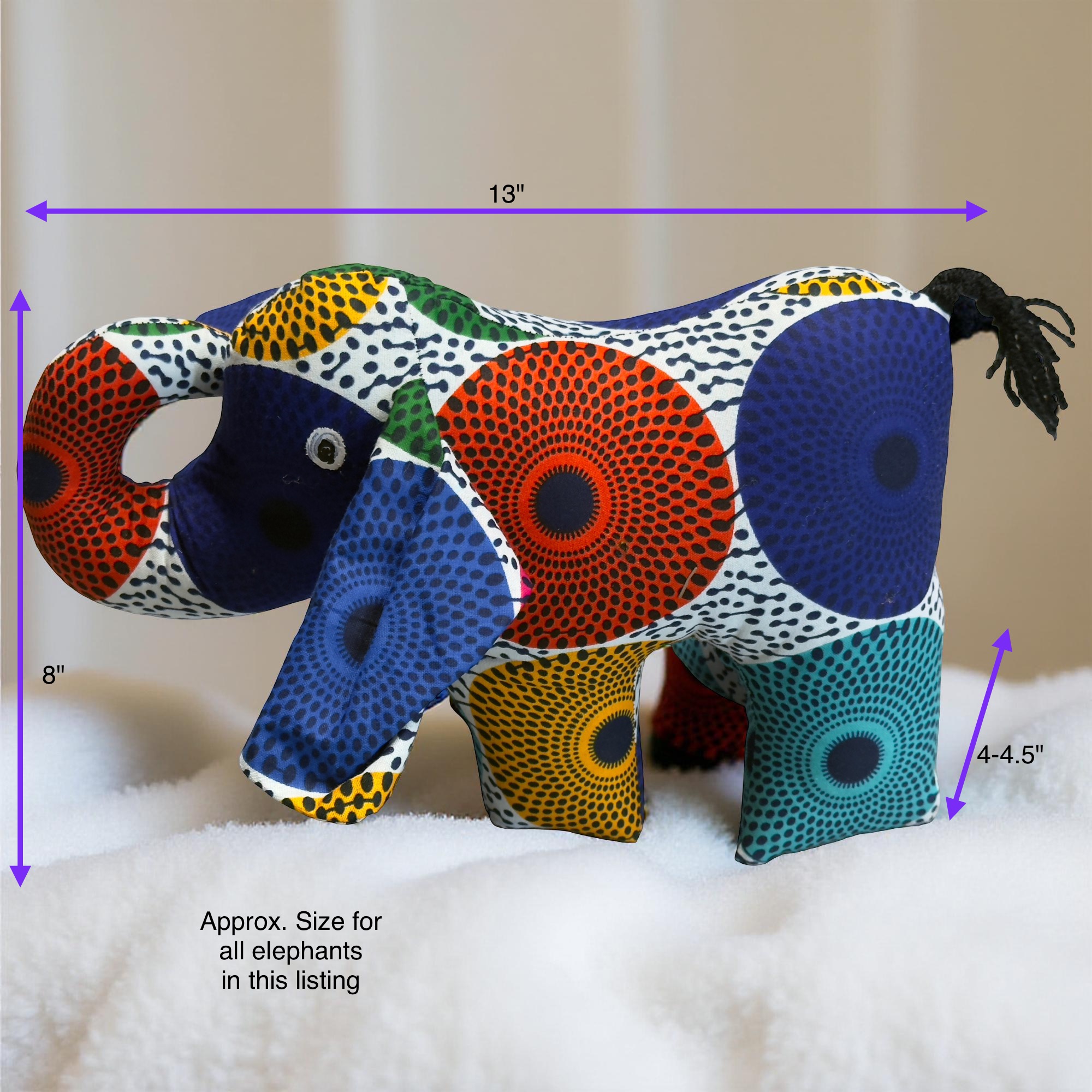 Authentic Kitenge Fabric Elephant | Soft Plush Toy & Vibrant Home Decor Accent - Image 5