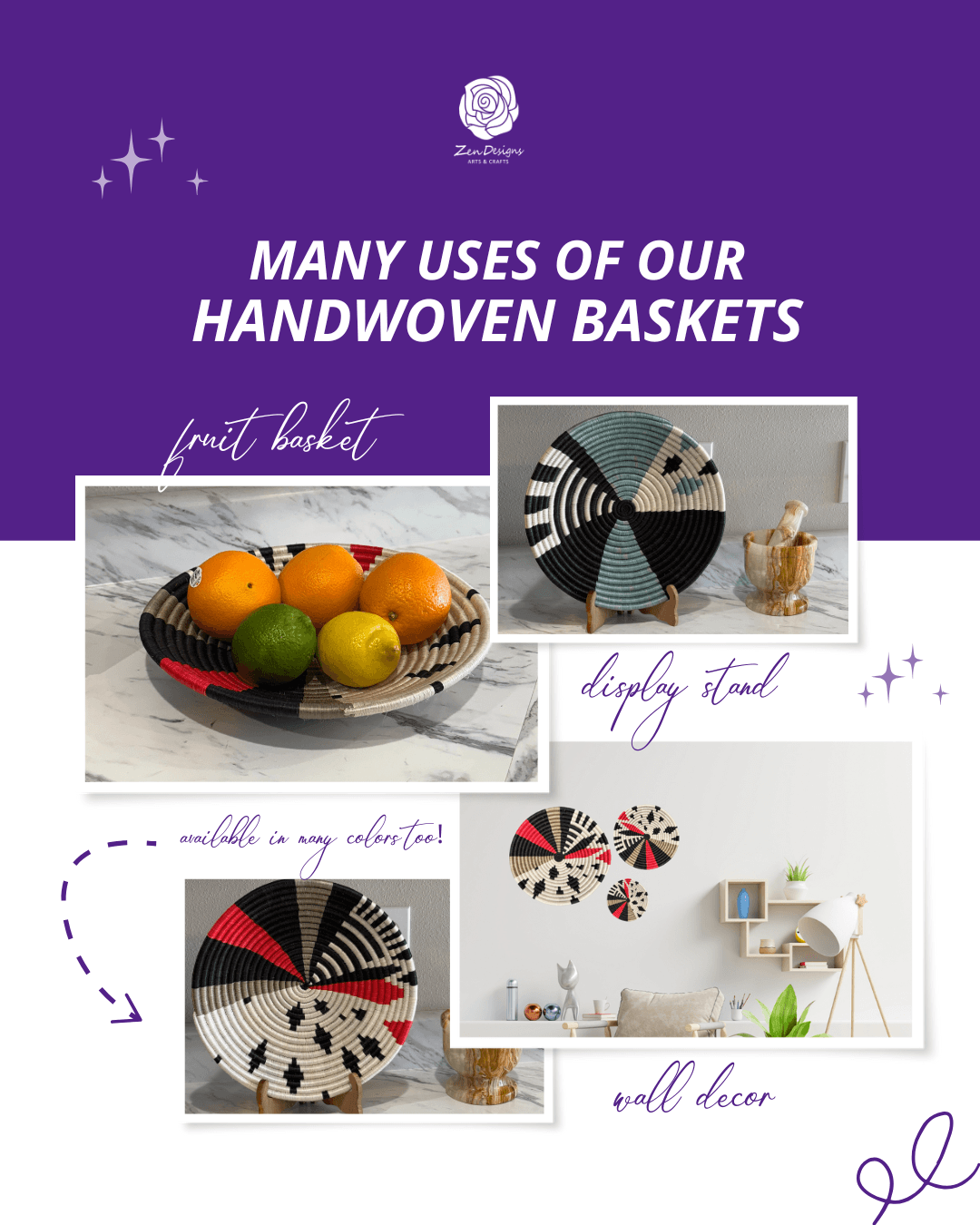 Handwoven Green, Burgundy and Natural Sisal basket Bowl - Various Sizes - Image 5