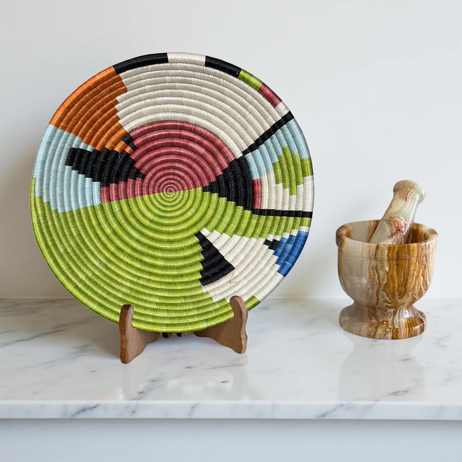 Handwoven Green, Burgundy and Natural Sisal basket Bowl - Various Sizes