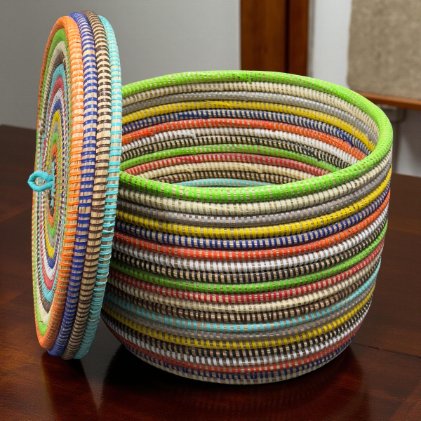Colorful Handwoven Lidded Senegalese Shelf Baskets, Various Colors - Image 7