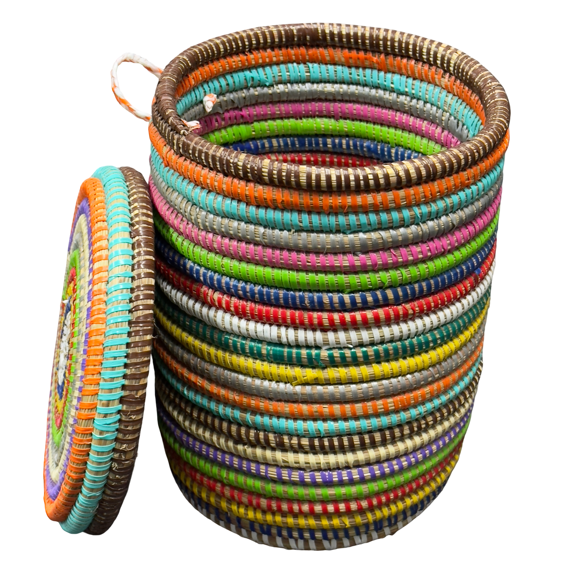 Handwoven,Lidded Senegalese Storage Basket with Handle, Ideal for Organizing Small Items - Image 7