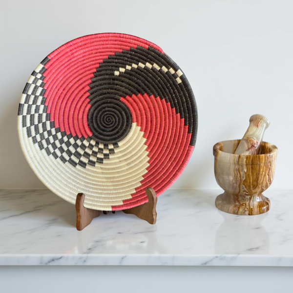 Red, Black, Sisal Basket Bowls - 12”, 10”, 8”