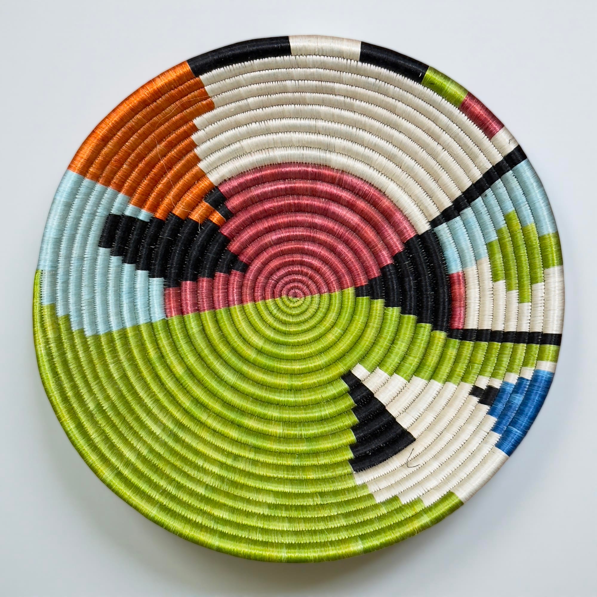 Handwoven Green, Burgundy and Natural Sisal basket Bowl - Various Sizes - Image 2