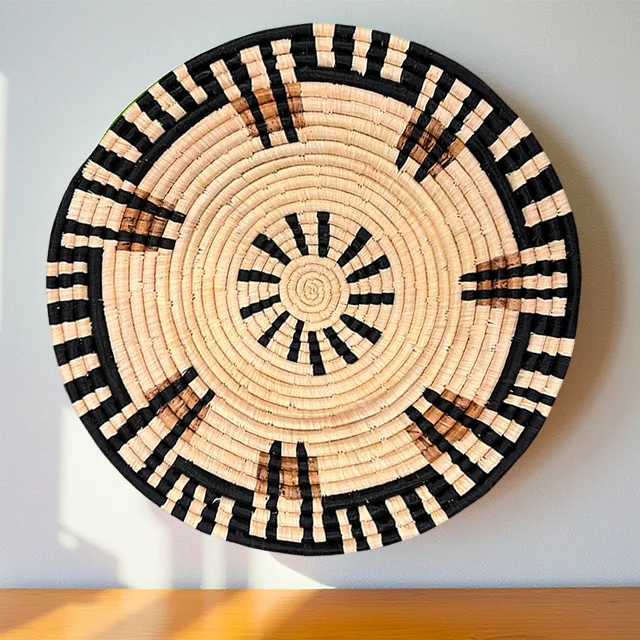 Raffia and Banana Leaves Wall Plate Mat in Natural,Black Brown - Various Sizes - Image 2