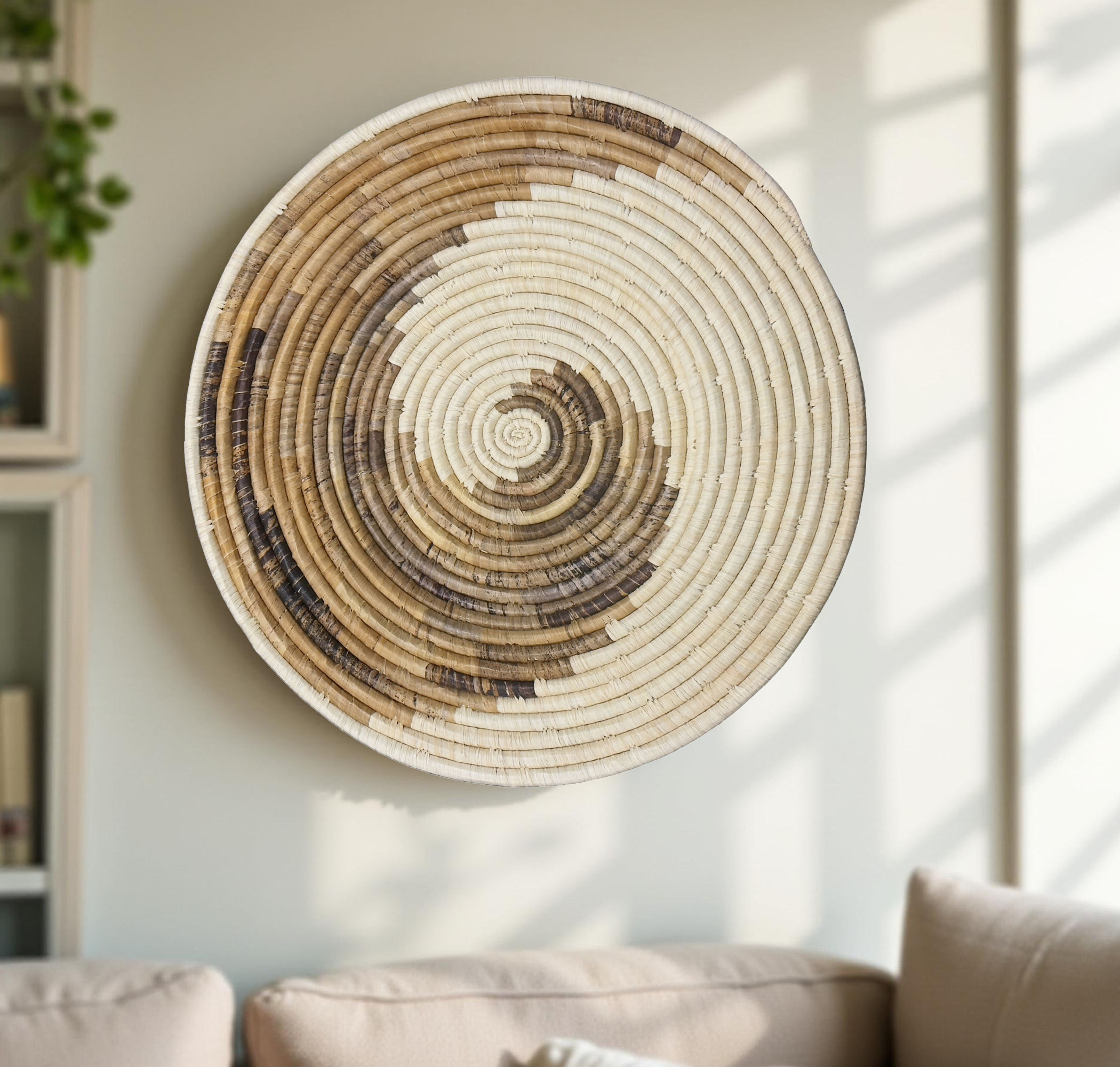Raffia Banana Leaves Wall Plate with Swirl Design - Various Sizes