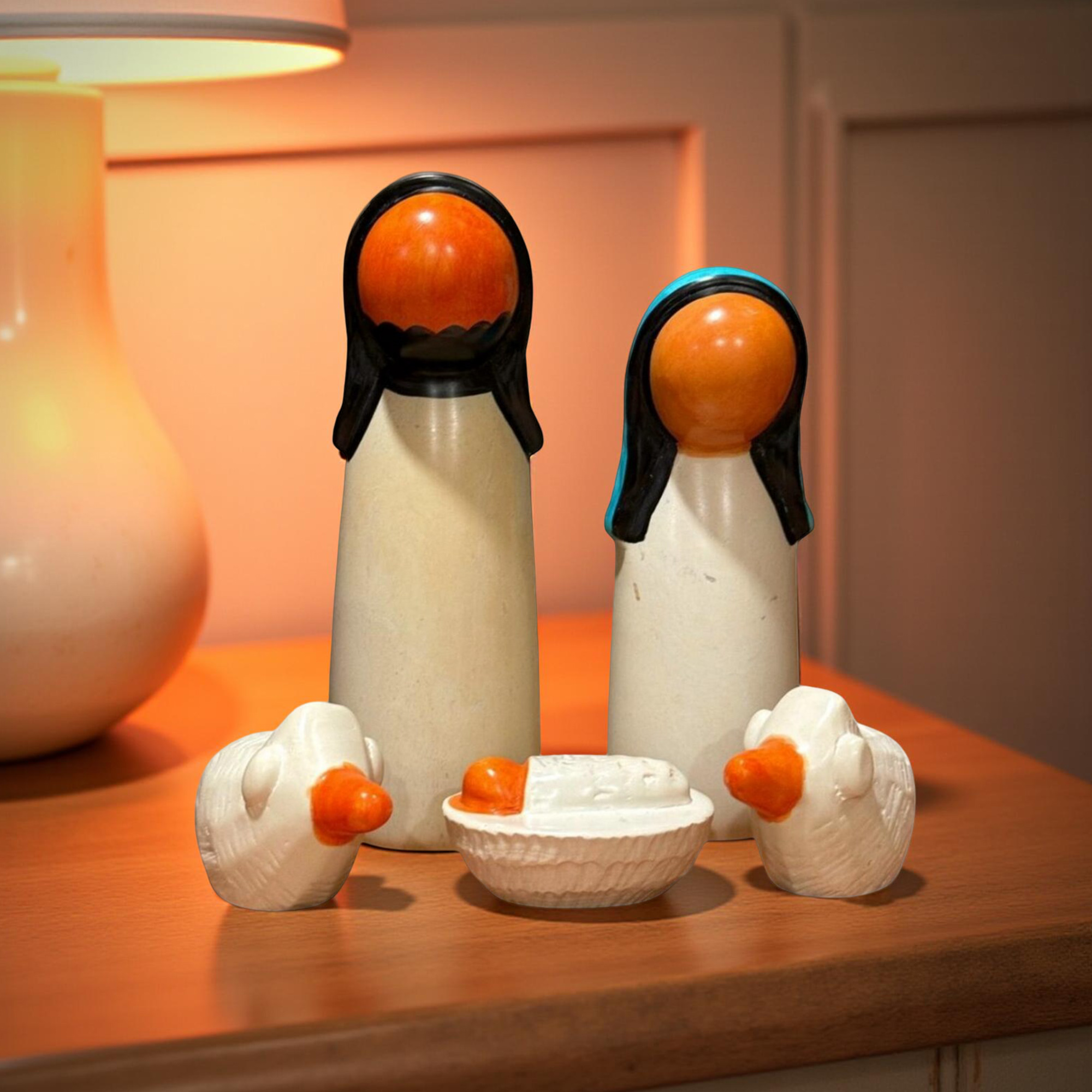 Natural Kisii Soapstone Nativity - Holy Family & Lambs