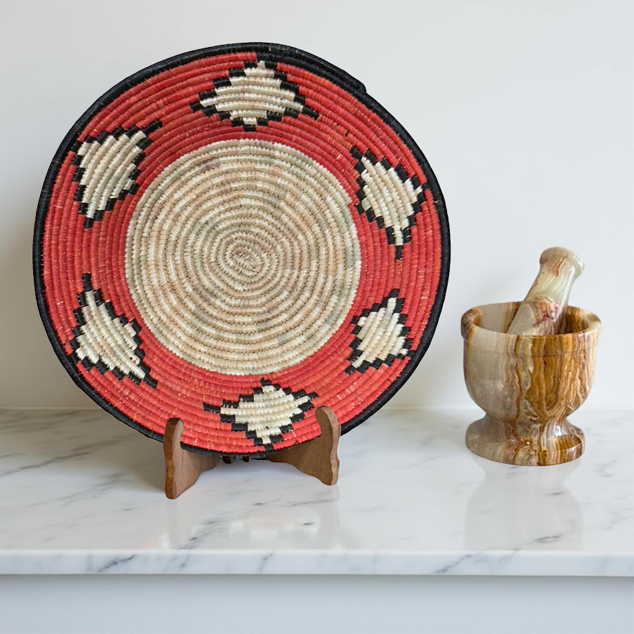 Handwoven Raffia Ugandan Toro African Basket Bowls with Geometrical Designs - Various Colors - Image 4