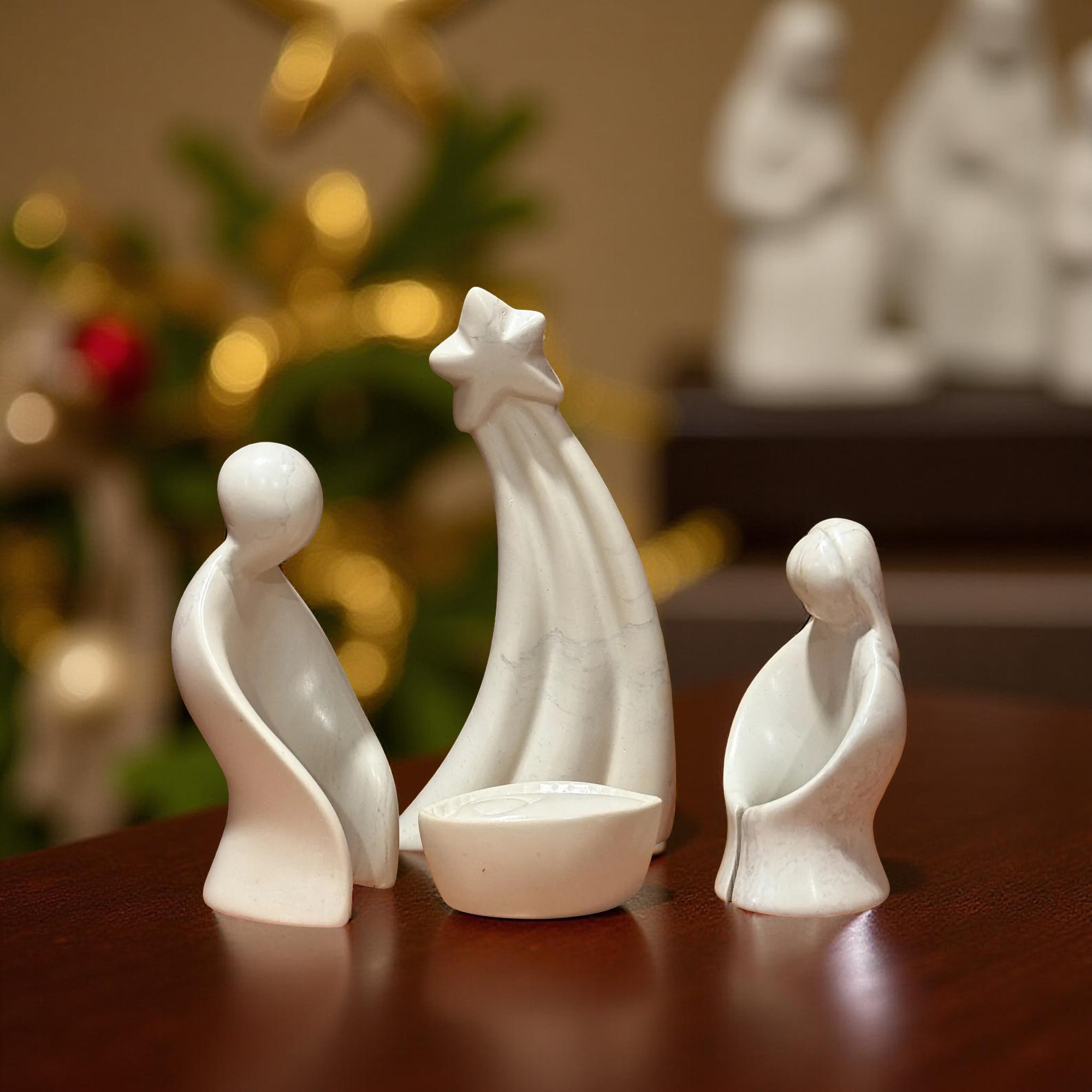 Natural Kisii Soapstone Nativity - Holy Family & Star - Image 3