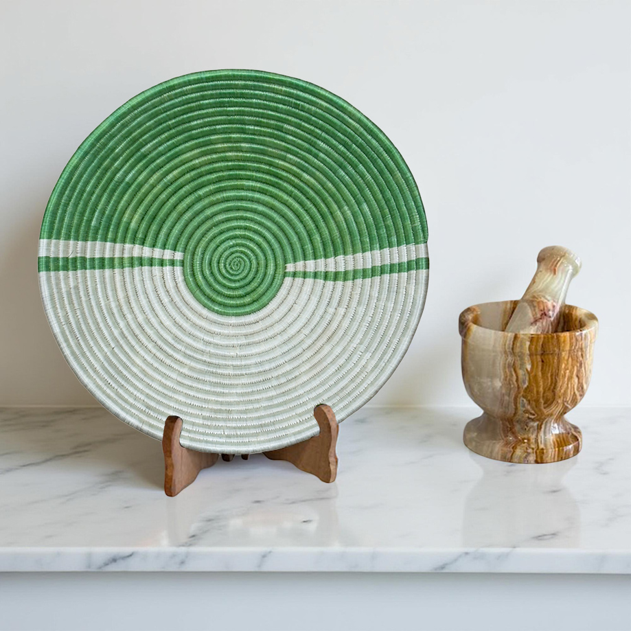 Handwoven African Sisal Basket Bowl in Green and Natural - Various Sizes