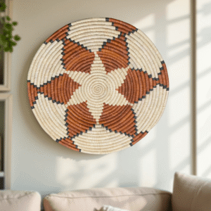 Handwoven Mocha Brown and Natural Raffia Wall Plate - Various Sizes