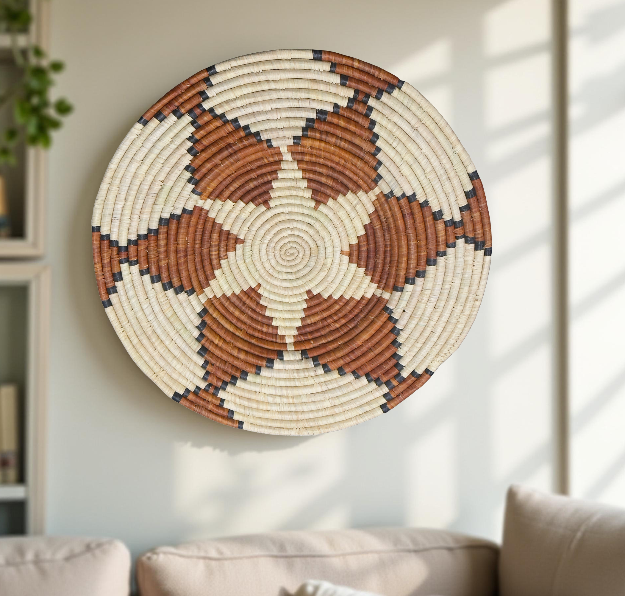 Brown and Natural Raffia Wall Plate - Various Sizes