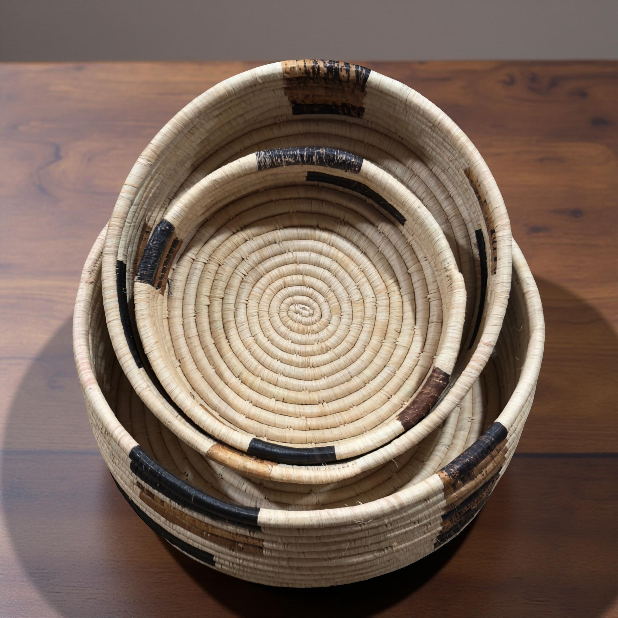 Handwoven African Raffia and Banana leaves Shelf Baskets for Storage and Organization in Living room, Dinning room, Bathroo, Entryway