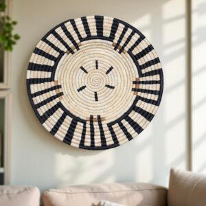 Handwoven Raffia, Banana Leaves Wall Plate in Natural, Black - Various Sizes - Various Sizes