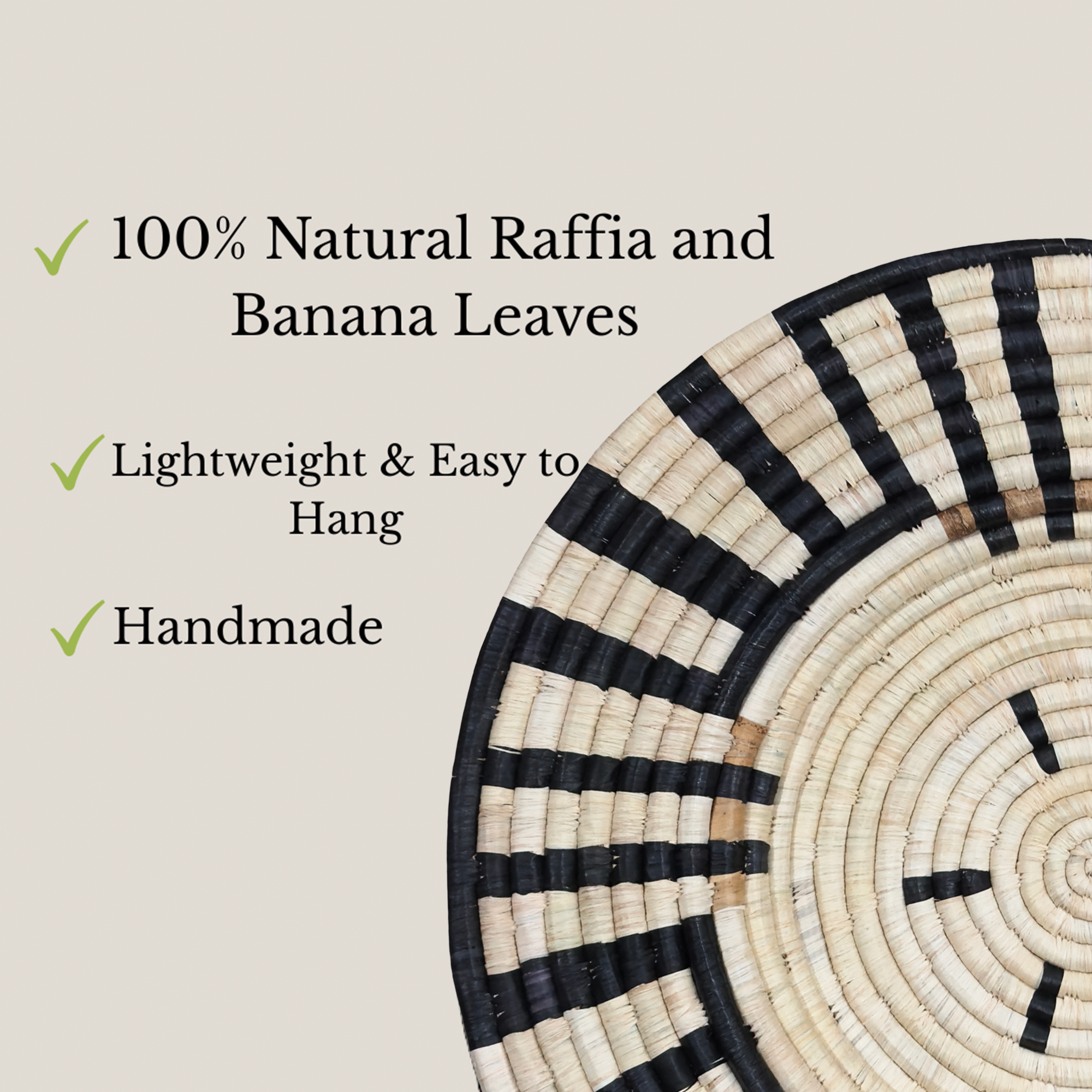 Handwoven Raffia, Banana Leaves Wall Plate in Natural, Black - Various Sizes - Various Sizes - Image 4