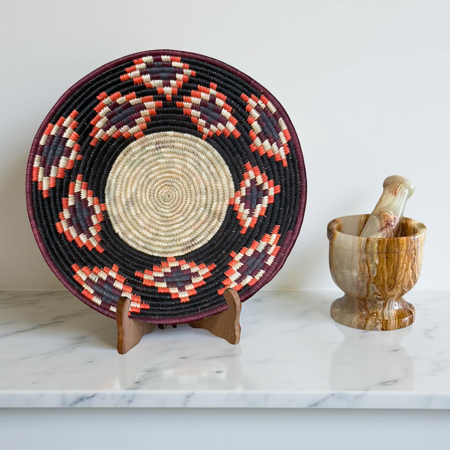 Handwoven Raffia Ugandan Toro African Basket Bowls with Geometrical Designs - Various Colors - Image 6