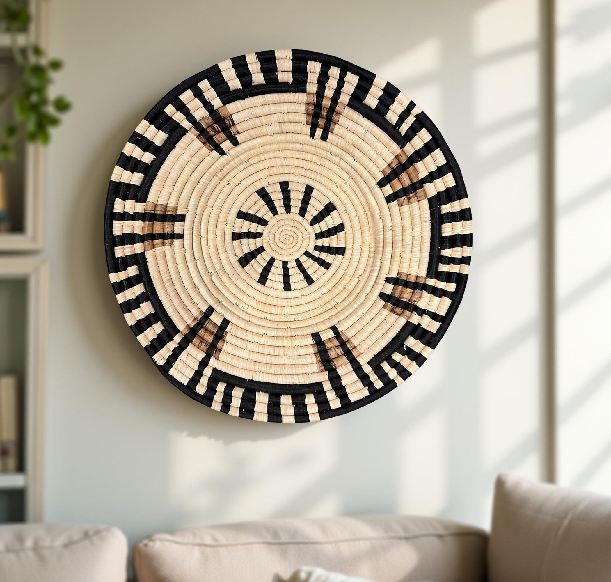 Raffia Wall Hanging Decor Plate Mat in Natural,Black Brown , made with Raffia and Banana Leaves