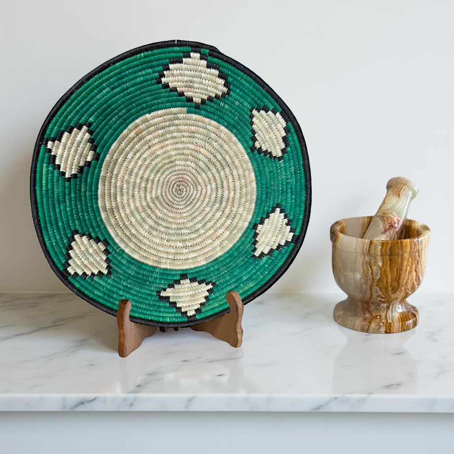 Handwoven Raffia Ugandan Toro African Basket Bowls with Geometrical Designs - Various Colors