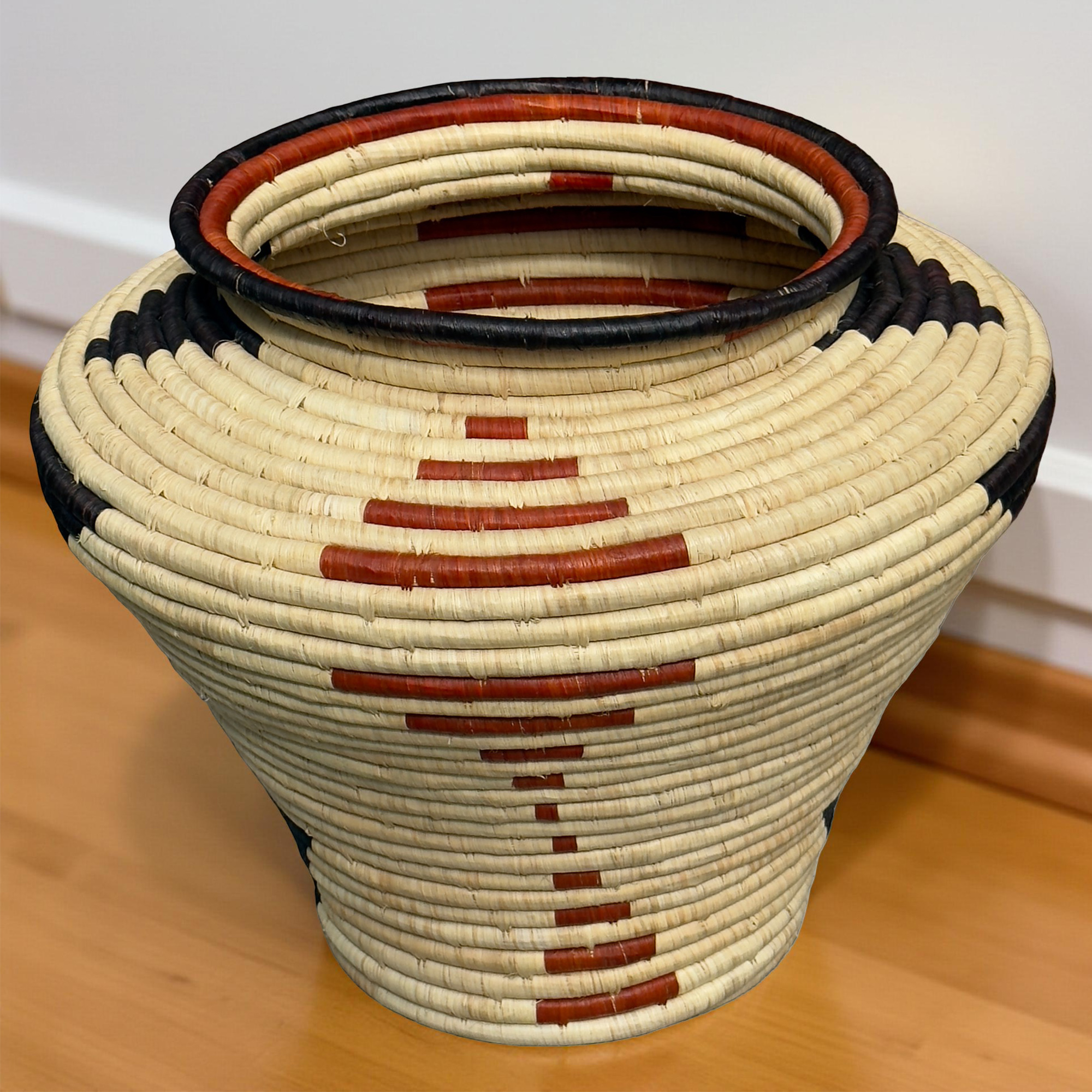 African Custom Handwoven Raffia Planter