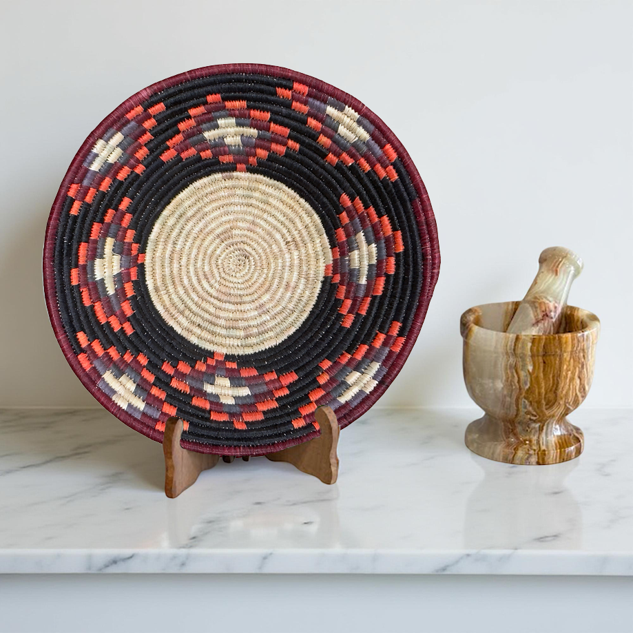 Handwoven Raffia Ugandan Toro African Basket Bowls with Geometrical Designs - Various Colors - Image 7