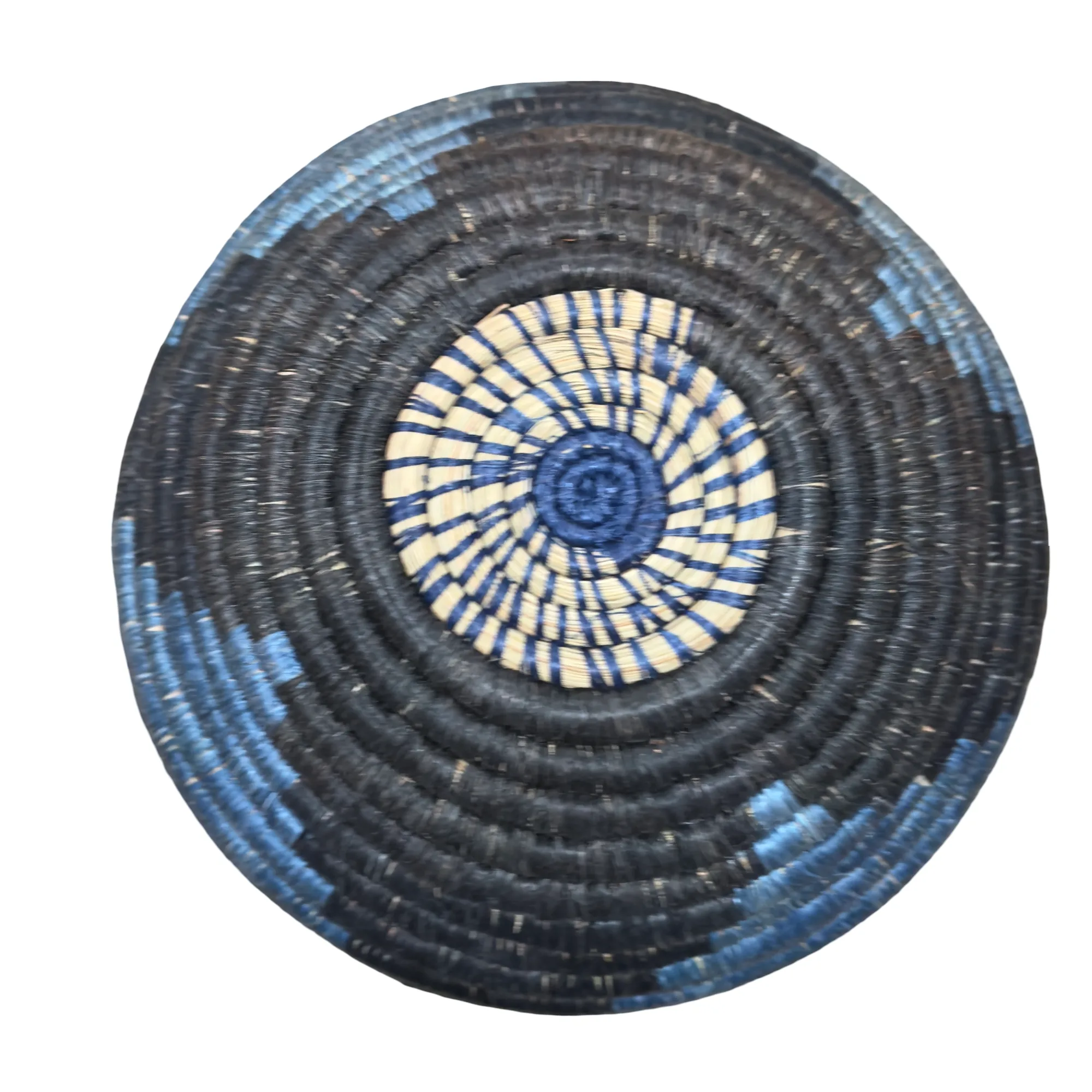 Handmade SisalAfrican Basket, Woven Flower Vase in Blue,Black and Natural Accent - Image 4