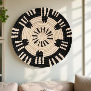 Natural, Black and Banana Leaves Abstract Raffia Wall Hanging Decor Plate Mat - Various Sizes