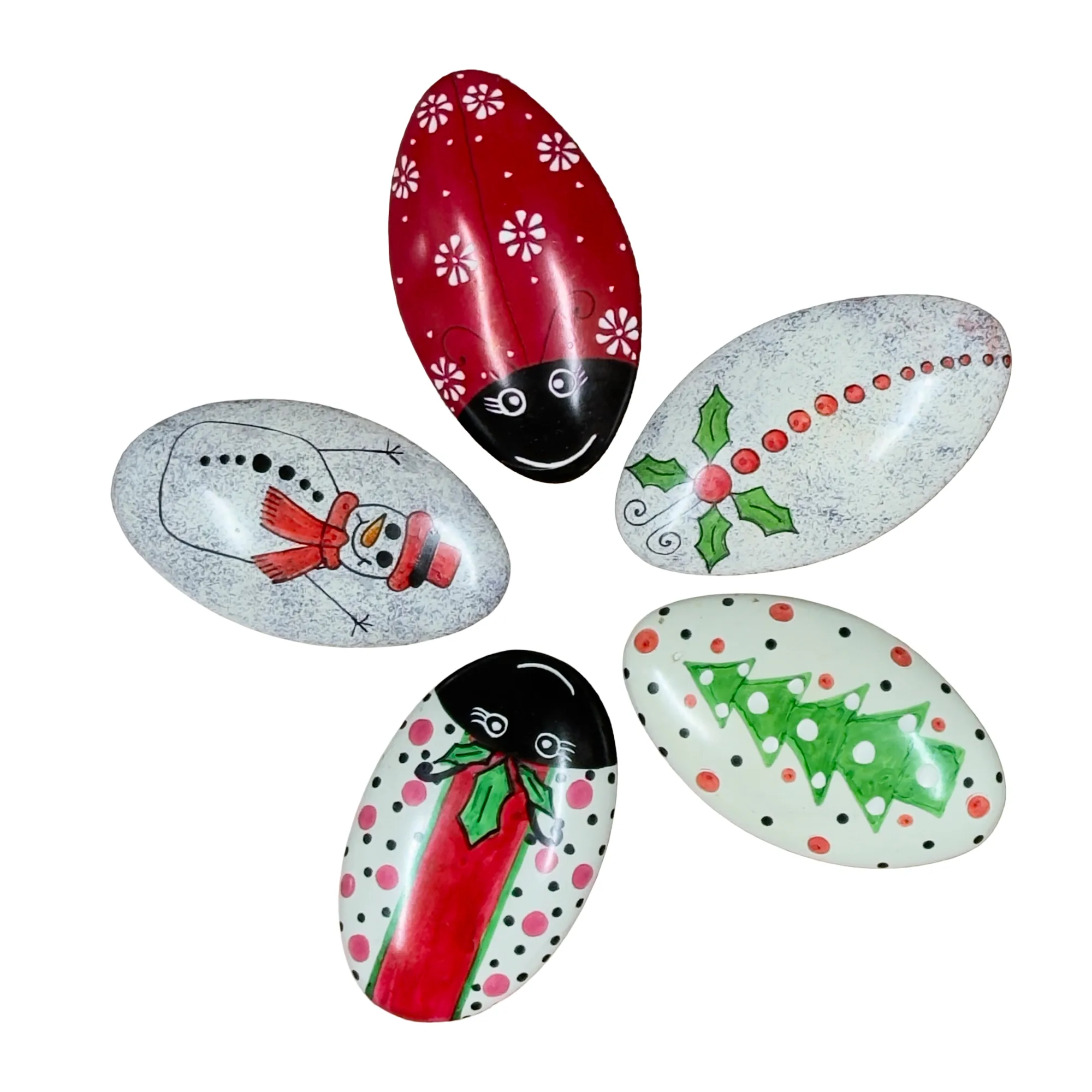 Festive Handpainted Soapstone Christmas Decor for Holiday Tablescaping - Set of 5 - Image 2