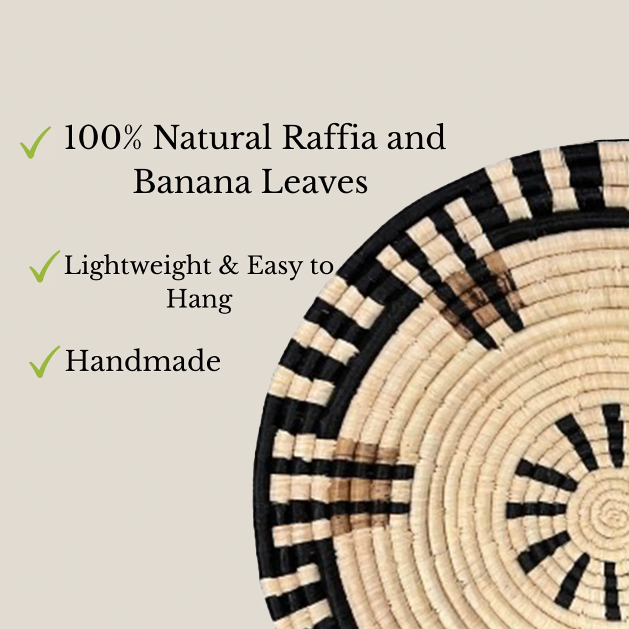 Raffia and Banana Leaves Wall Plate Mat in Natural,Black Brown - Various Sizes - Image 3
