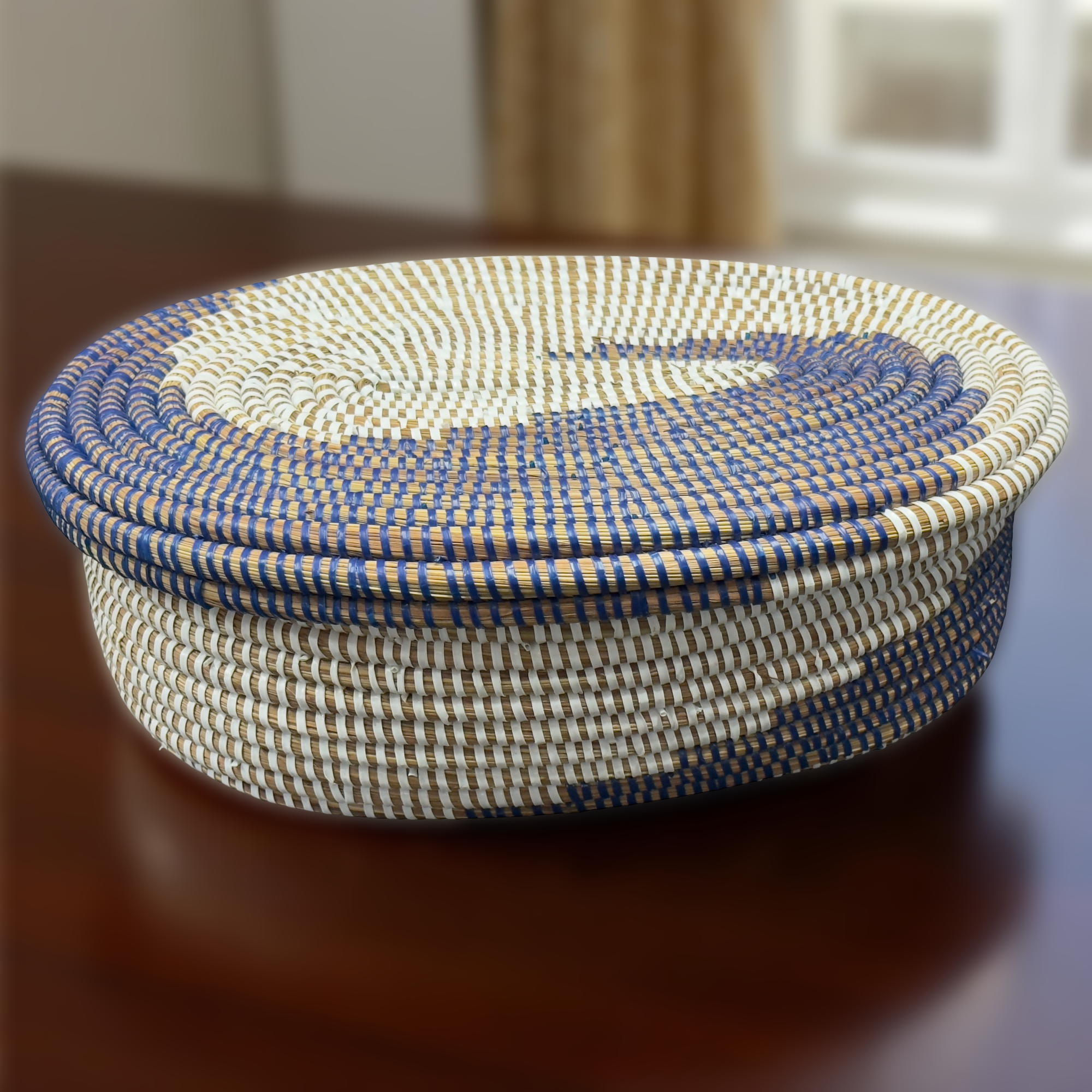 Handwoven Senegalese Oval Storage Baskets with Lid - Image 2