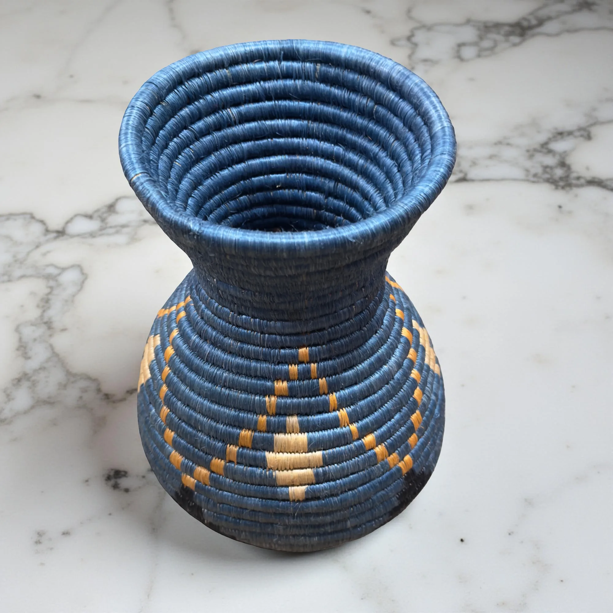 Handmade SisalAfrican Basket, Woven Flower Vase in Blue,Black and Natural Accent - Image 7
