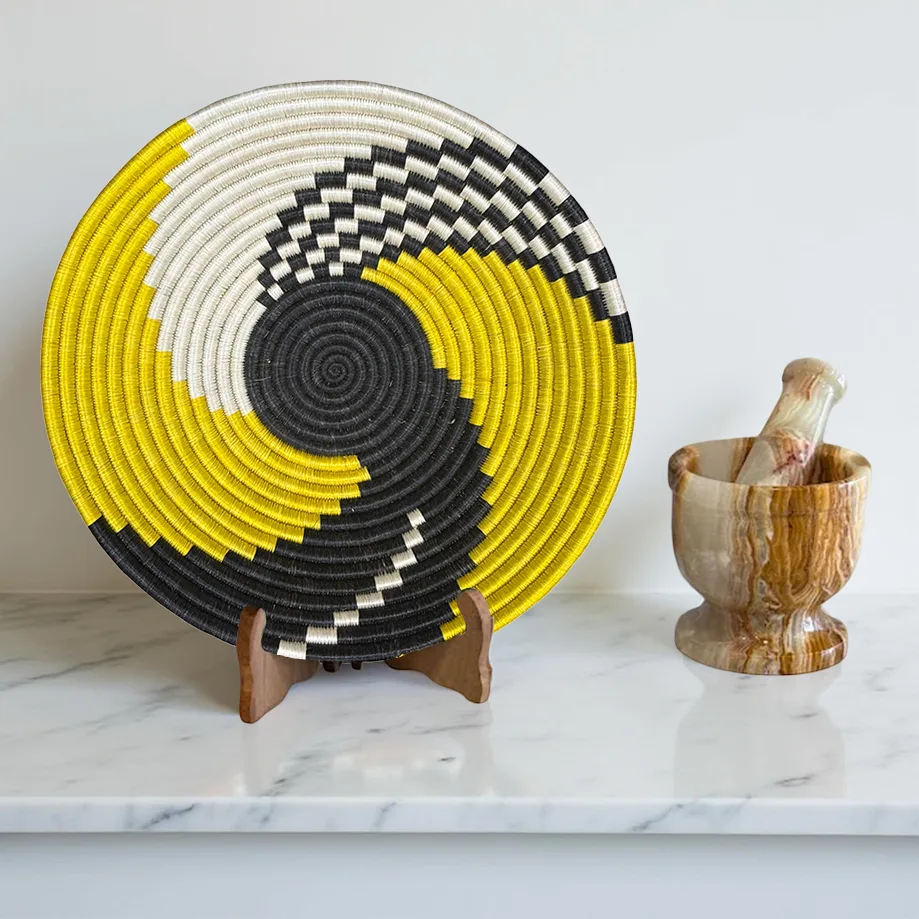 Yellow, Black, Natural Sisal Basket Bowls in 12, 10, 8 Inches Diameter